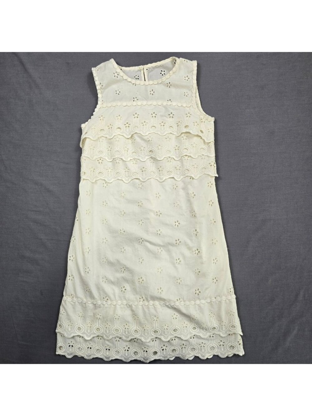 J Crew Eyelet Lace Cotton Shift Dress Size 0 Sleeveless White